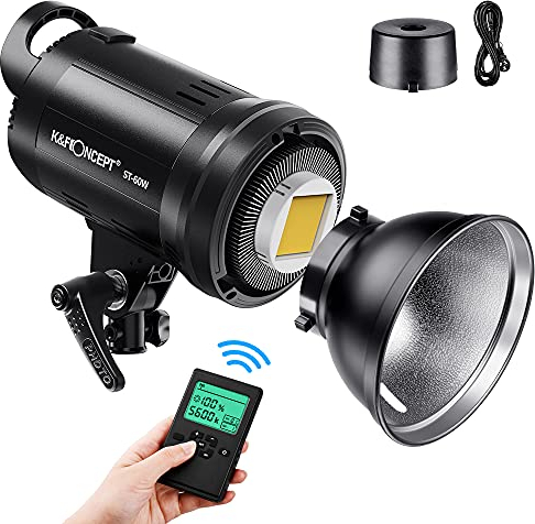 K&F Concept LED Studioblitz SL-60W CRI95+ LED 5600K LED Video Licht mit Auslöser, Fernbedienung, Einstellbarer Bowens Halterung,Beleuchtungseffekte,Licht für für Video Foto Porträtaufnahmen