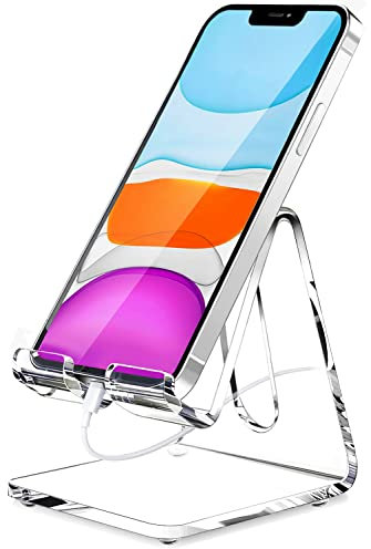 Crpich Soporte acrílico para teléfono Celular, Soporte portátil Transparente para Escritorio, Compatible con Phone15 14 13 Pro MAX Mini 12 11 Plus SE, Switch, Smartphone Android, Pad, Tablet