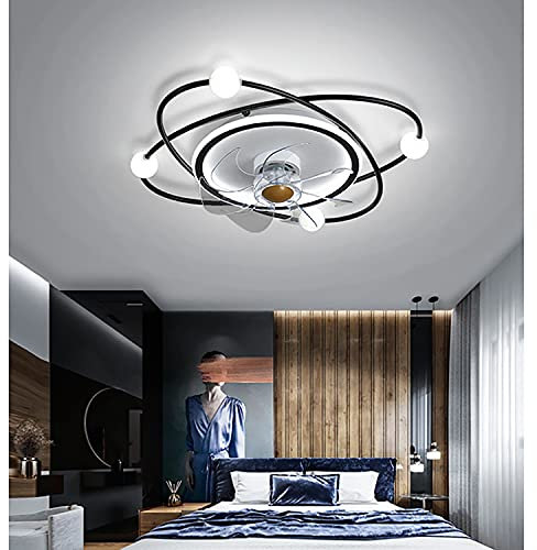 YUNZI Ventilateur Plafond avec Lumiere Et Telecommand, Ventilateur Silencieux Plafond 30M2, Plafonnier Ventilateur Design Plafonnier Lustre Ventilateur Chambre Salon 55CM*15CM 45W,Noir