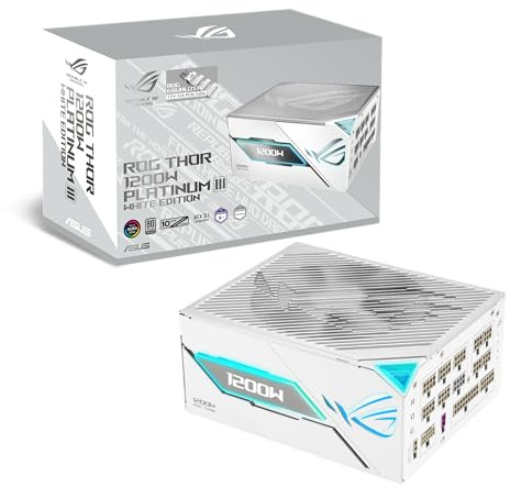 ASUS ROG Thor 1200W Platinum III White Equalizer ATX Gaming Netzteil | ROG Equalizer 12V-2x6 PCIe Stromkabel, GaN-MOSFET, OLED Display, 80 Plus & Cybenetics, ATX 3.1, PCIE 5.1, Weiß
