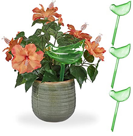 Relaxdays Bewässerungskugeln 4er Set, automatische Wasserabgabe, Durstkugel in Vogel-Form, jeweils 200 ml, grün