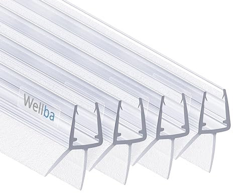 Wellba Premium Duschtür Dichtung (4x 44cm) für 6mm 7mm 8mm gerade Glastür Stärken | Wasserabweisende Duschdichtung oder Duschkabinen-Dichtung mit optimal angeordneten Gummilippen