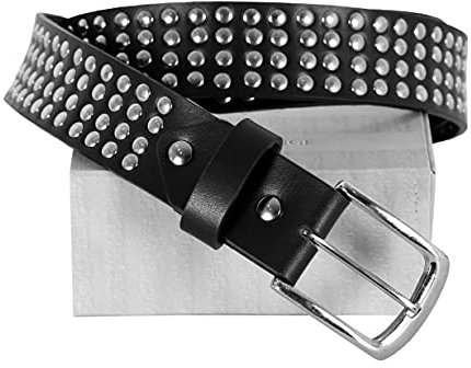 Unisex Silver Studded Leather Belts 100% Cowhide Strong Punk Biker Gothic Style (Black, XL)