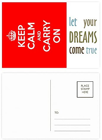 Postkarten-Set mit Zitat Keep Calm And Carry On Red Dream Come True, 20 Stück