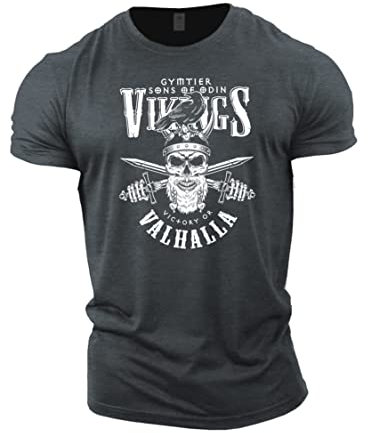 GYMTIER Sons of Odin Vikings Valhalla Fitness T Shirt für Herren, Bodybuilding, Training, Workout, Lifting, Bekleidung, Grau, XL