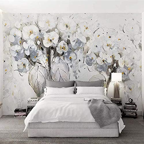 Papier Peint Mural Photo Home Custom Any Size Papier Peint Mural Modern 3D Belle Peinture À L'Huile De Fleur Blanche Photo Papier Peint Cuisine Fruits Boutique Fond Décoration Murale Pel 350x256 cm