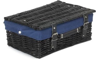 Red Hamper EH072N Wicker 35cm Black Picnic Basket with Blue Lining