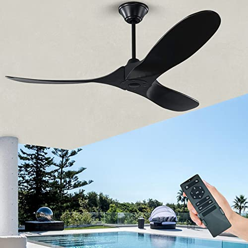 XSGDMN Deckenventilator, holz deckenventilator ohne beleuchtung, Deckenventilator mit Fernbedienung und leise Es kann in feuchter Umgebung verwendet werden (132cm/52'' Schwarz Deckenventilator)