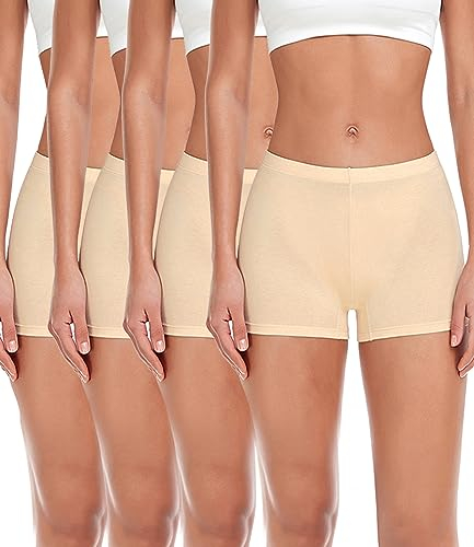 wirarpa Damen Baumwolle Boxershorts Panties Unterhosen Radlerhose unter Kleid mit Baumwoll Schritt 4er Pack Beige Größe L