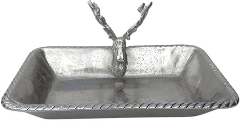 Deko Schale Metall silber Hirsch Hirschkopf Geweih Tablett Schüssel viereckig g
