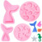 4 Pcs Marina Animales Moldes Silicona, Moldes De Cola Sirena, Molde Conchas Del Mar, Herramienta Para Hornear Dulces, Moldes De Pastel De Silicona Fondant 3D Para Tartas, Bombones, Helados, Gelatina