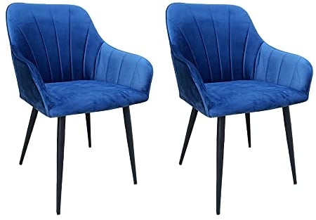 Soof&Tess – 2er-Set – Ferrara Esszimmerstuhl – Dunkelblau – Samt – Industriell – Mit Armlehne – Leicht zu reinigende Stoffe – Hohe Qualität