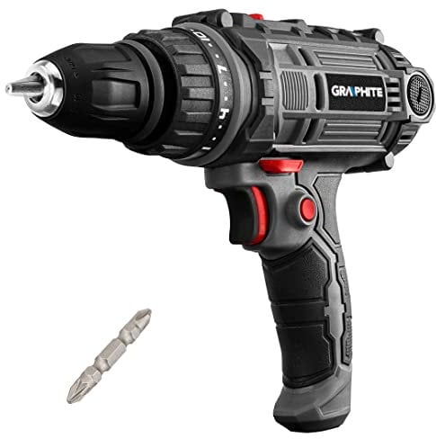 GRAPHITE Netzbohrschrauber 300 W, Drehzahl 0-400 min⁻¹/ 0-1600 min⁻¹, Selbstklemmaufnehme aus Metall 10 mm, Masse 1,39 kg, Zubehör: Bit, Koffer, für das Eindrehen vieler Schrauben