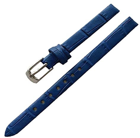 LEBINA Accessoires de Montre Bracelet de Montre Vintage pour Femme et fille Bracelet en cuir 8mm 10mm Boucle Ardillon en or Rose, Bleu argenté, 8mm