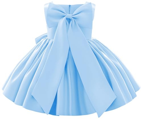 Flower Girls Wedding Dress Kids Pageant Bridesmaid Dress Baby Silky Satin Bowknot Toddler Girl Pirncess Birthday Party Christening Baptism Dresses Formal Prom Gown Light Blue - Bow 5-6 Years