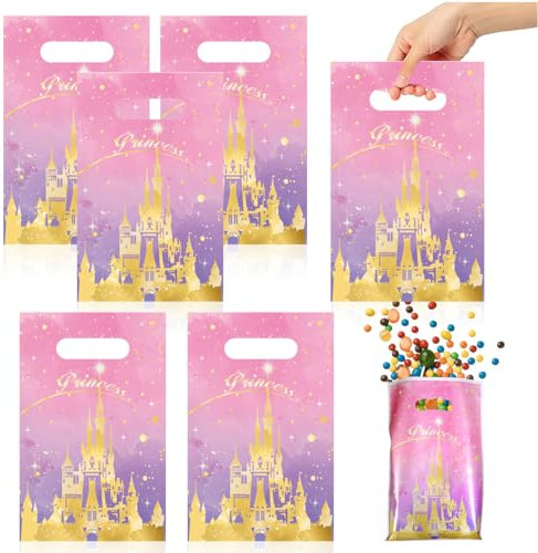 PIUMOJ Prinzessin Geschenktüten, Prinzessin Partytüten, Rosa Geburtstag Süßigkeitentüten, Party Geschenktüten, Tüten Mitgebsel Kindergeburtstag, Rosa Prinzessin Thematische Dekorationen, 80 Stück