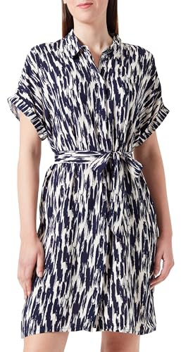 VERO MODA Damen Vmeasy Joy S/S Shirt Dress WVN Ga Kleid, Birch/AOP:Navy Blazer Josey, M