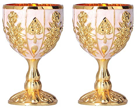 Lwuey Vintage Kelch Kelch, Weinkelch Mittelalter Heiliger Gral Ritual Trinkbecher Königliche Renaissance Mittelalterliche Goldene Weingläser Retro Katholische Bar Party Plastik 30ml 2 Stück(Goldweiß)