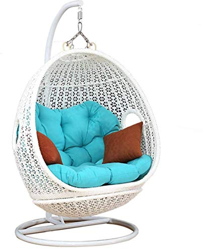 Fröhlicher Rattan-Hängesessel aus Rattan, Schaukel, Hängematte, Eierstühle, Aluminiumrahmen mit wasserabweisenden Kissen, Schaukelstuhl für den Innenbereich, Holzfarbe (Farbe: Weiß)