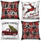 Hnmdmyi Kissenbezug Weihnachten 45x45 4er Set, Bauernhaus Schwarz und Rot Büffel Plaid Hirsch LKW Xmas Baum Winter Urlaub Dekorative Kissenbezüge Leinen Kissenhülle für Sofa Couch Outdoor Home Decor