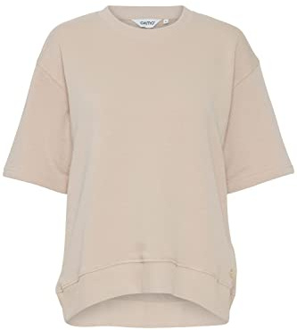 OXMO OXSAFINA Damen Sweatshirt Pullover Sweater O-Neck Crewneck 3/4-Ärmel Oversize Schnitt, Größe:L, Farbe:Doeskin (151308)