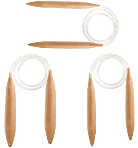 Yklhsocneg Rundstricknadeln aus , 15/20/25 mm, Naturholz, Jumbo-Nadel für grobes Garn, riesige Rundstricknadeln, 3 Stück