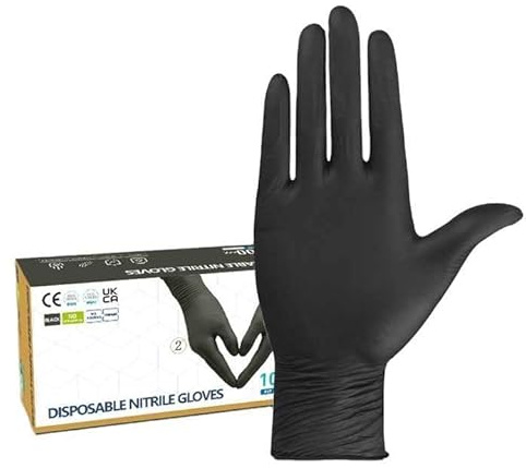 Gedikum 100x Nitrilhandschuhe Box Einweghandschuhe, Einmalhandschuhe, Untersuchungshandschuhe, puderfrei, ohne Latex, unsteril, latexfrei, disposible gloves Blau/Schwarz Gr. S-XL (Schwarz, L)