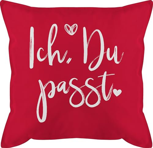 Kissen 50x50 - Valentinstag Partner Ideen - Ich Du Passt - 50 x 50 cm - Rot - partnerkissen pärchen geschenke walentinstag für ihn männerkissen partnerpillow liebes geschenk liebe boyfriend