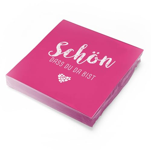 itenga Servietten Schön dass du da bist 30 x 30cm 3-lagig 20 Stück für Kommunion Konfirmation Hochzeit Taufe und andere Feiern (Pink/Fuchsia)