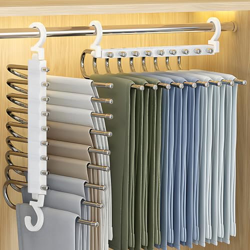 MULEVIP 9 in 1 Grucce Pantaloni 2 Pezzi Grucce Pantaloni Salvaspazio, Appendiabiti per Pantaloni Magici,Porta Pantalone per Armadio,Appendini Portatili Multifunzionali per Pantaloni,Sciarpe,Jeans