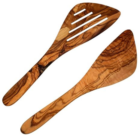 AMRAMI Wooden Spatula Set, 2 Pieces, Olive Wood, 30 cm