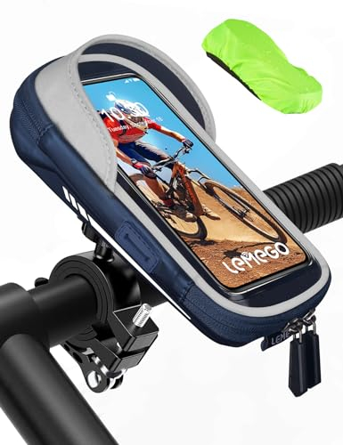 LEMEGO Support Téléphone Vélo Moto Etanche, Sacoche Guidon Vélo Réfléchissant avec Housse de Pluie Rotation 360 Porte Téléphone Velo VTT Moto Trottinette Ecran Tactile pour Smartphone 4.7-7 Pouces