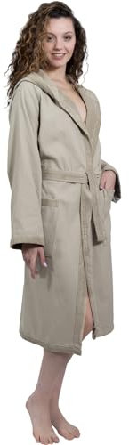 nice homeit Accappatoio Donna e Uomo in Spugna 100% Cotone - Accappatoio Super Assorbente con Cappuccio - Morbido, Leggero, Anti-Pilling, Design Italiano. (M, TORTORA)
