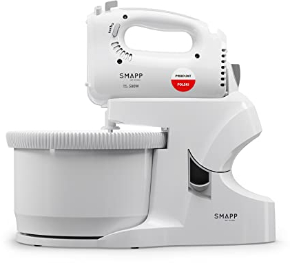 SMAPP 451.6 Küchenmaschine mit 3,3L Rührschüssel - 580W Motor - Weiß, inklusive Misch- und Schneebesenaufsätzen und Blendernasensatz, 5 Geschwindigkeiten, Küchenmaschinen für Brotteig