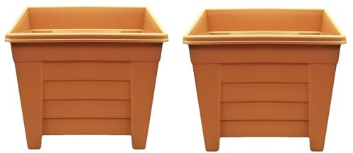 Optimal Products Long Trough/Oval/Square Plant Pot Plastic Planter Indoor Home Outdoor Garden Window Herb Flower Box (2, 33cm Square Planter Terracotta)