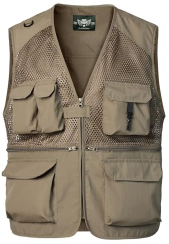 Harbrosrce Gilet da Lavoro Uomo Gilet da Pesca Multi-Tasca Estivo Maglia Giubbotto Senza Maniche Leggero Traspirante Giacca per Estate All'aperto Fotografia Campeggio Escursionismo