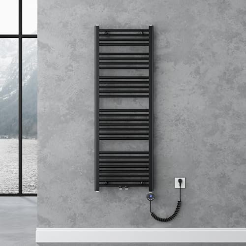 doporro Radiateur de Salle de Bain Sèche-Serviette 140x50cm Radiateur Tubulaire Vertical Chauffage Électrique Gris-Noir avec Résistance pour Radiateur 800W