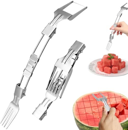 2pezzi taglierino per anguria, tagliafrutta in acciaio inox affettatrice di anguria, affettatrice per anguria 2 in 1 doppia testa per Party Strumento per affettare l'anguria coltello per anguria