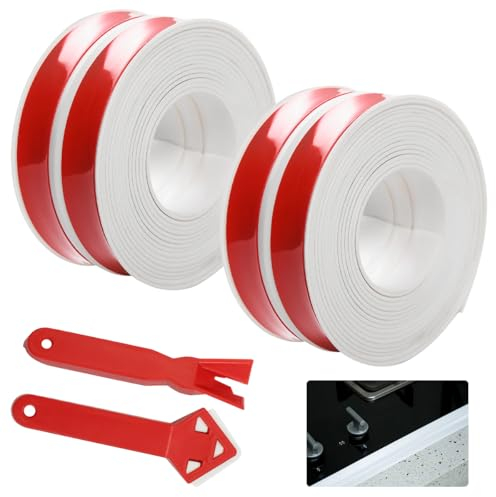 Lot de 4 Pièces Bande Joint Salle de Bain, 2 Rouleaux Joint Etancheite Douche, Joint Baignoire Auto-Adhésif en PVC, Cuisine Ruban D'Étanchéité pour Cuisines, Salles de Bains, Toilettes, Coins de Murs
