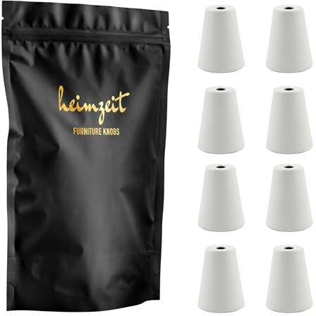 heimzeit Poignées de Placard pour Portes, Tiroirs et Commodes en Aluminium de Haute Qualité [8 Pièces, Rondes] Couleur: Blanc, Design Élégant, Boutons de Meuble avec Poignée à un trou et vis