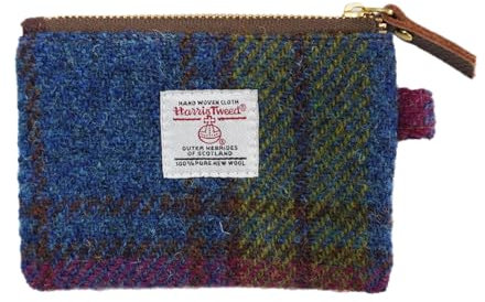 Harris Tweed Mini porte-monnaie fait à la main avec fermeture éclair YKK pour homme et femme, Arc-en-ciel, Plaid artistique