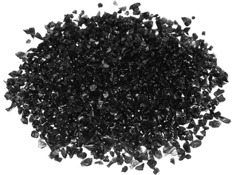 QUARKZMAN Feuer Glas Felsen 3-6mm Hoch Glanz Feuer Stelle Glas Schwarz | 1 Pfund, Reflektierend, für Kamin Feuer Stelle Tisch Zuhause Garten Dekoration, Vase Füller Landschaftsgestaltung