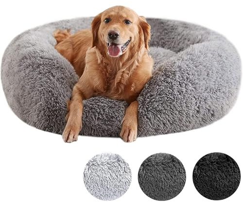 DreamyPets Hundebett Donut - Das Original - waschbar [M, 80cm, Grau] Hundekissen, Hundekorb, Flauschiges Hundebett für große, mittelgroße & kleine Hunde (Grau, M)