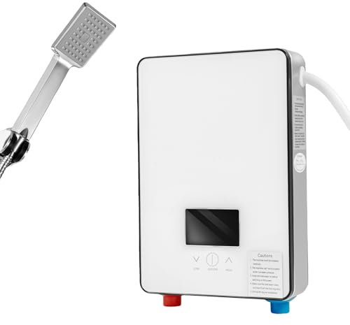 Calentador de agua eléctrico con ducha de mano, calentador de agua eléctrico de 6500 W con pantalla LED, 86-131 ℉, calentador de agua instantáneo para cocinas, baños, IPX4