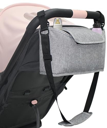 SUQ Organizer Per Passeggino Con Portabicchieri, Può Essere Trasportato o Appeso, Borsa Passeggino Borsa Organizer, Borsa Per Passeggino Universale, Impermeabile Borsa Per Passeggino (Grigio)