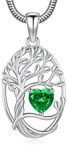 Eusense Tree of Life Necklace Birthstone May Pendant Copper Heart Necklace Tree Life Pendant Jewelry Gift for Women Ladies