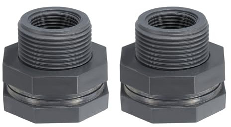 PATIKIL Conector De Mamparo NPT 3/4 PVC, Paquete De 2 Conectores De Tanque De Agua De Doble Roscado con Junta De Sellado para Cubetas De Lluvia, Fregaderos, Acuarios, Gris