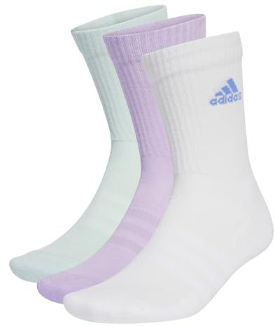 adidas Unisex Cushioned Crew Socks 3 Pairs, Powder Plum/White/Halo Mint, 8.5-10