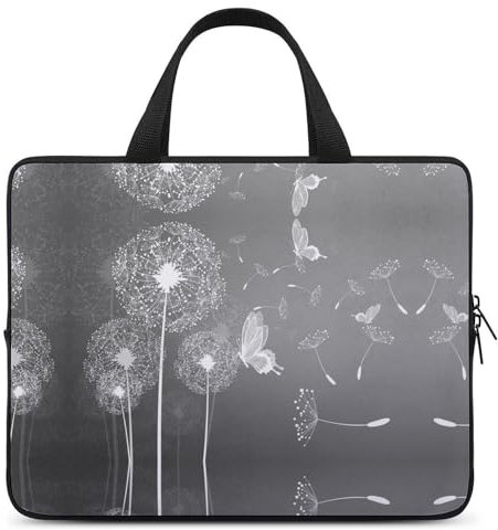 JZemdybill 17inch Laptop Case, White Butterfly And Dandelion Laptop Sleeve, Laptop Bag with Handle
