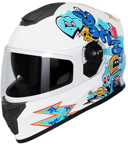 Full Face Bike Kids Helmet with Visor,ECE Approved Four Seasons Motorcycle Helmet,Youth Electric Bicycle Go-Kart Dirt Helmet,Child Moped ATV Helmet for Boys Girls B,47-56cm